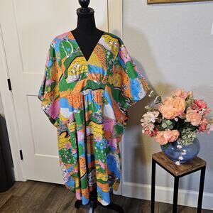 Blue Platypus MINI KAFTAN NWT Psychedelic Nature Theme L Maximalist Dopamine